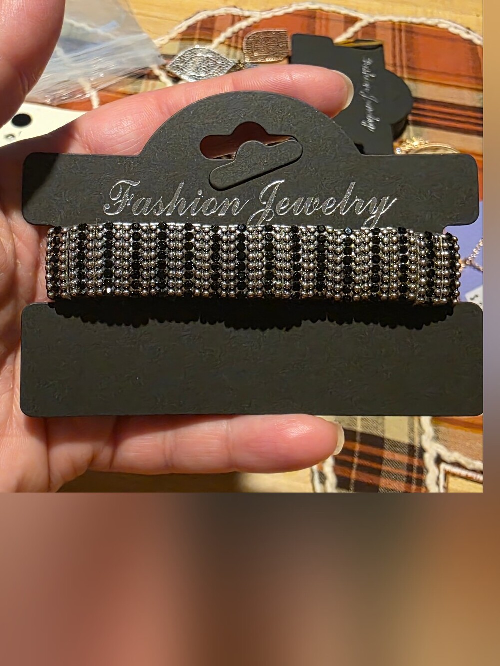 Black and Silver Rhinestone Mesh Bracelet - Fashion Jewelry